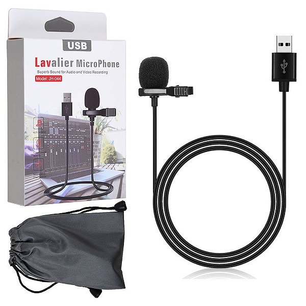 MICROFONE DE LAPELA COM ENTRADA USB OMNIDIRECIONAL JH-044