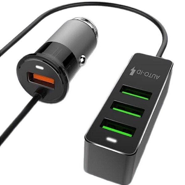 Carregador Veicular Viagem 4 Usb Quick Charge Turbo Rápido