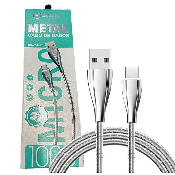 Cabo Usb V8 Metalizado 1 Metro 3a cb-V8-Metal Shinka
