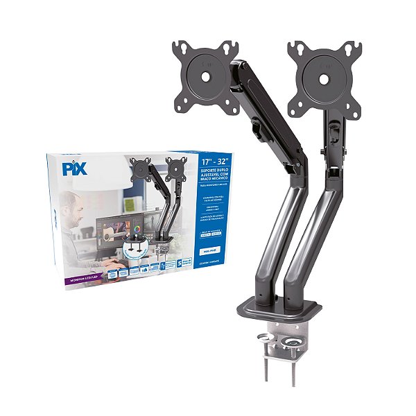 Suporte Monitor Ajustável 17 A 32 Braço Mecanico Duplo Px-25