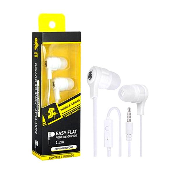 Fone De Ouvido Easy Flat Com Microfone Branco Ps-022