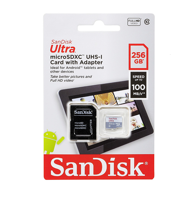 Cartao de Memoria Sandisk Ultra 256gb Micro Sd Com Adaptador