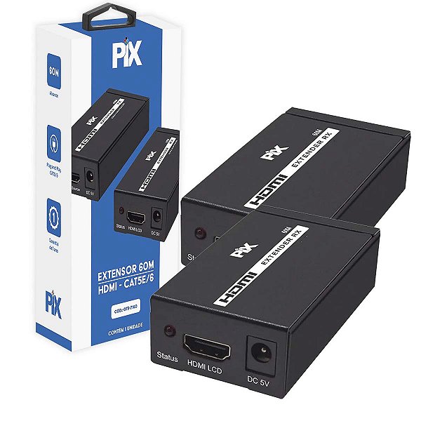 Extensor Hdmi Até 60 Metros Cat5e/Cat6 568b 1080p Pix