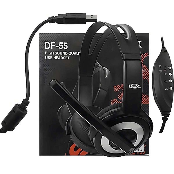 Fone De Ouvido Usb Headset Microfone Df-55 Controle Volume