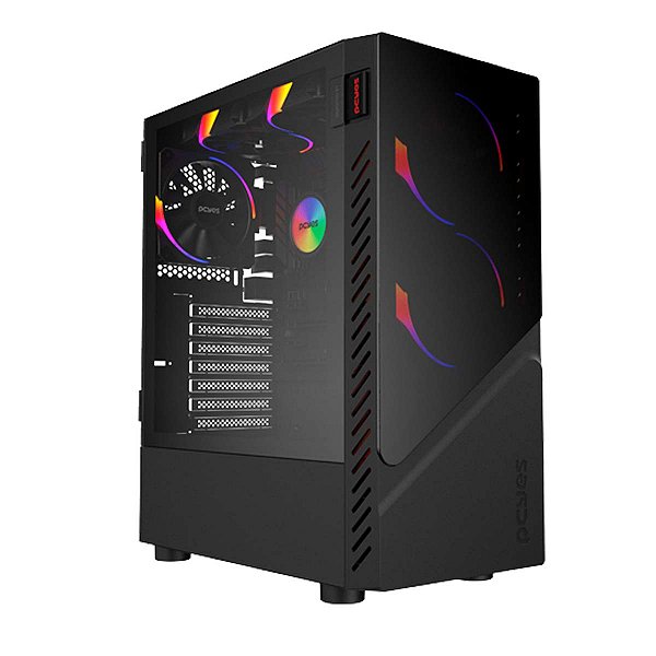Gabinete Gamer PcYes Set Black Vulcan Lateral Vidro Usb 3.0