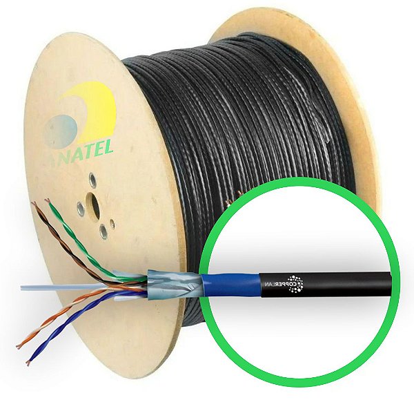 Cabo De Rede Ftp Cat6 23 Awg Blindado Dupla Capa Bobina 305m