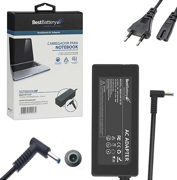 Fonte Compatível Com Hp Pavilion 19.5V 2.31A Azul 4,5*3,0mm