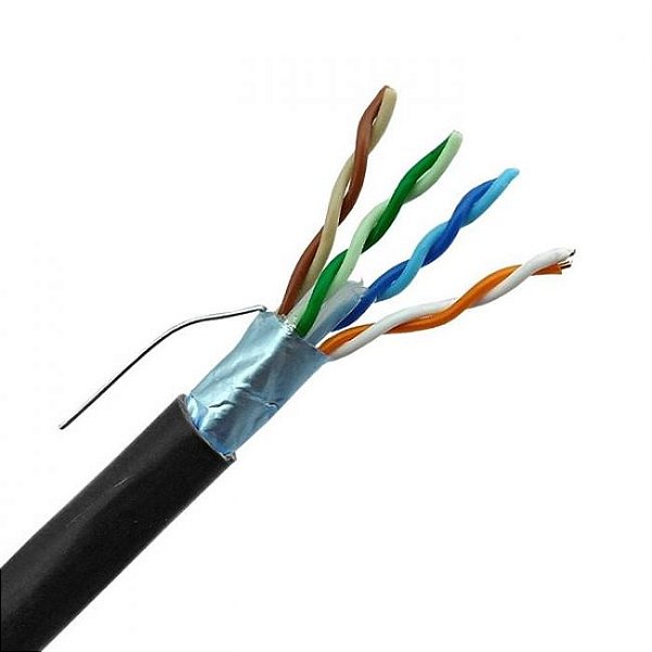 Cabo De Rede Cat5 Aluminio Cobre Blindado Preto Por METRO