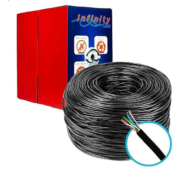 Cabo De Rede Cftv Cat5 Utp 10/100 Caixa 305m 8 Vias Preto