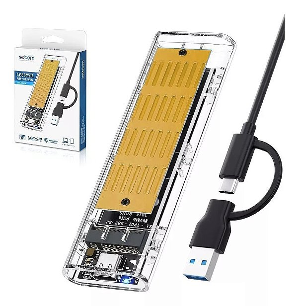 Case Usb Para Ssd M2 Nvme, Sata Ngff Duplo Protocolo Até 4tb