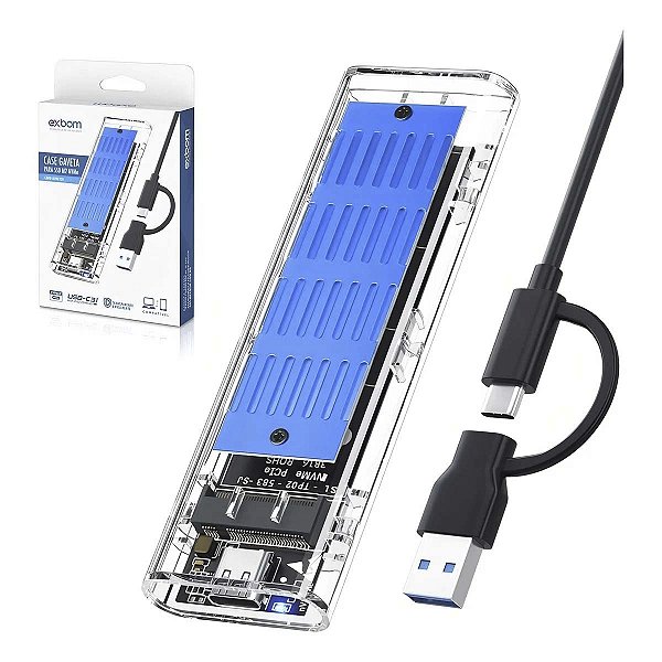 Case Transparente Ssd M.2 Nvme Conector Usb C Com Dissipador