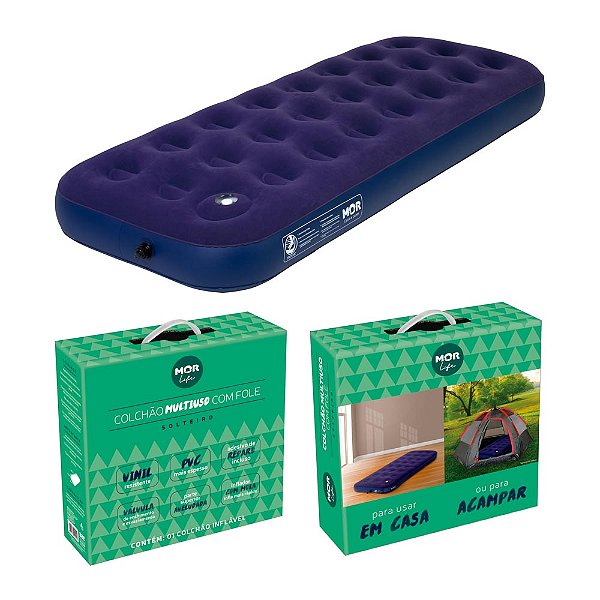 Colchão inflavel Multiuso Solteiro com Fole Mor barraca