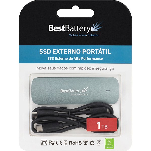 SSD Bestbattery Externo Nvme 1TB 1700mb/s Gravação Usb/usb C
