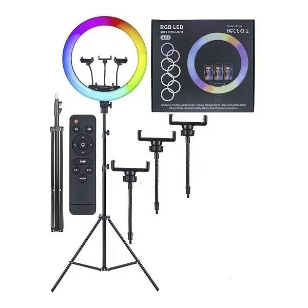 Ring Light Led Anel Iluminador 18'' 45cm Rgb Branco Tripé 2m