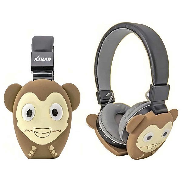 Fone De Ouvido Animais Infantil Crianca Bluetooth Fm Macaco