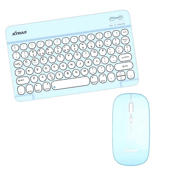 Teclado Mouse Bluetooth Slim Compatível Samsung Tablet Azul