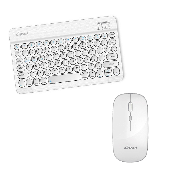 Teclado Mouse Bluetoot Slim Compatível Samsung Tablet Branco