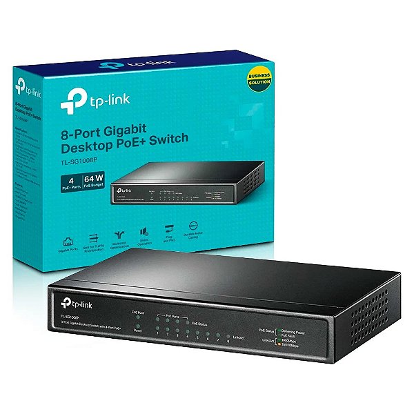 Switch 08p Gigabit C/ 8 portas (4portas Poe) Tl-Sg1008p tplink