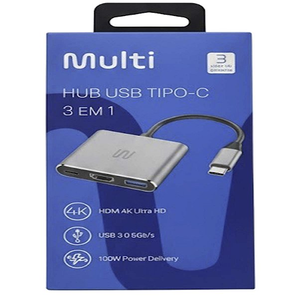 Hub Usb Tipo-C 3 Em 1 Com Hdmi E Usb 3.0 C 100 W - Ac446