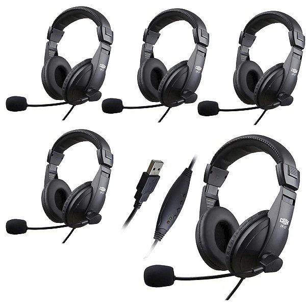Kit 5 Fone De Ouvido Headset Usb Para Escritório Home Office