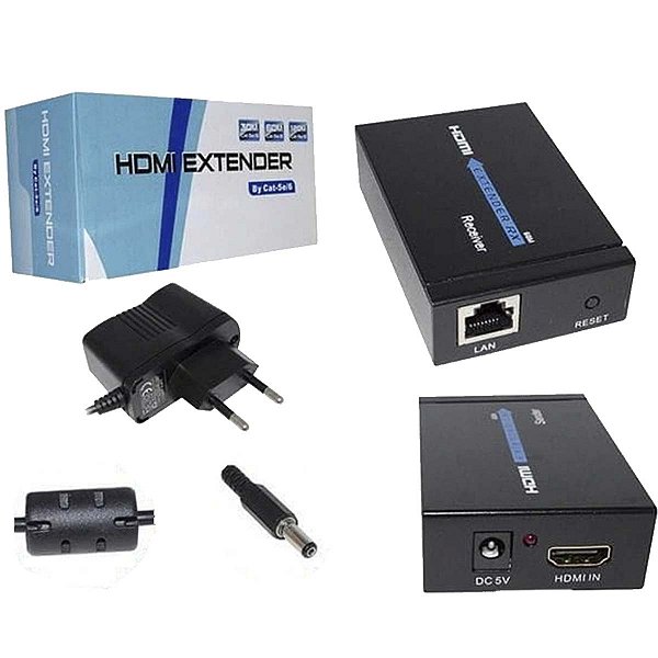 Extender Hdmi Por Cabo de Rede 60 Metros 1080p Cat5e Cat6