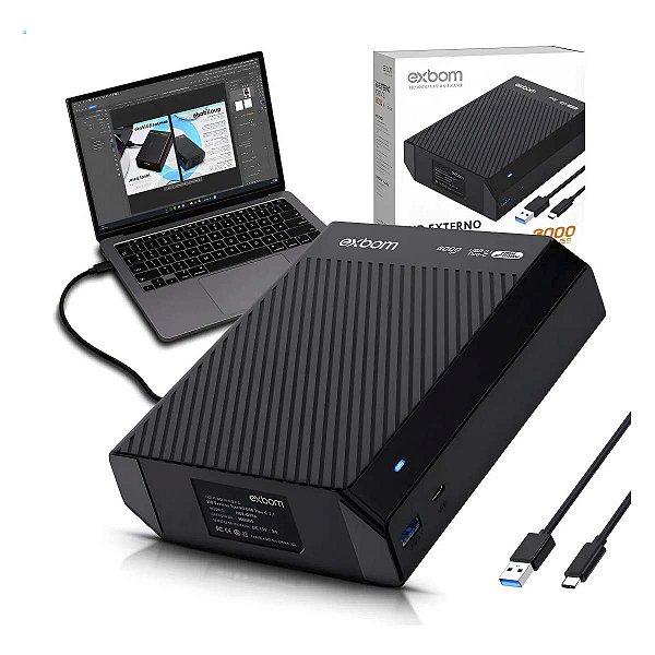 Hd Externo Usb C 3.1 E Usb 3.0 3tb 3.5'' Portátil Com Fonte