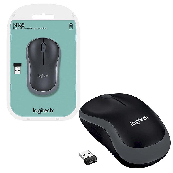 Mouse Sem Fio Wireless Logitech M185 Cinza Preto Confortável