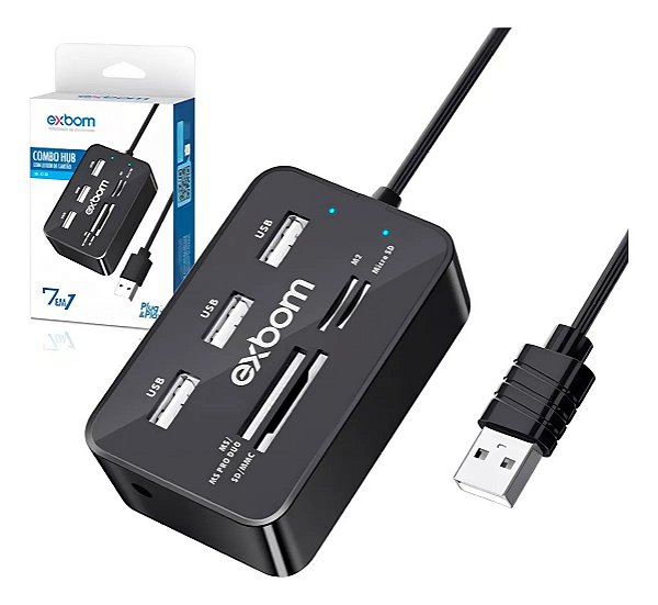 Hub 4 Portas Usb 2.0 Leitor De Cartão 7x1 Sd Micro Pro Duo