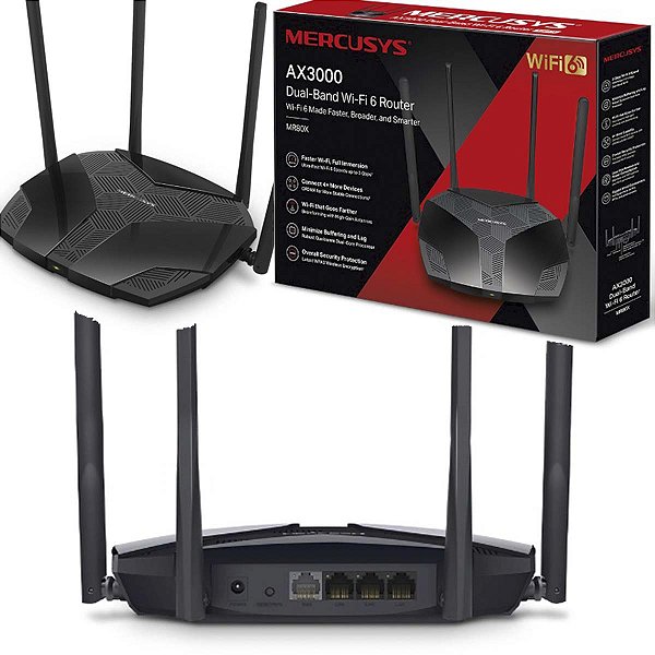 Roteador WiFi 6 Dual Band Mercusys MR80X AX3000 4 Antenas