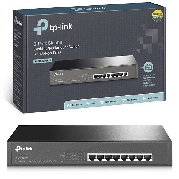 Switch 8 Portas Gigabit PoE+ Para Rack TP-Link Tl-SG1008MP