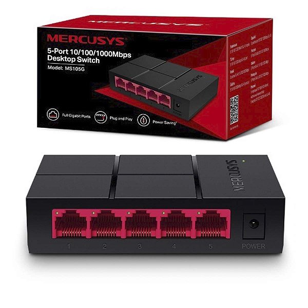 Switch De Mesa 5 Portas Giga 10/100/1000Mbps Mercusys MS105G