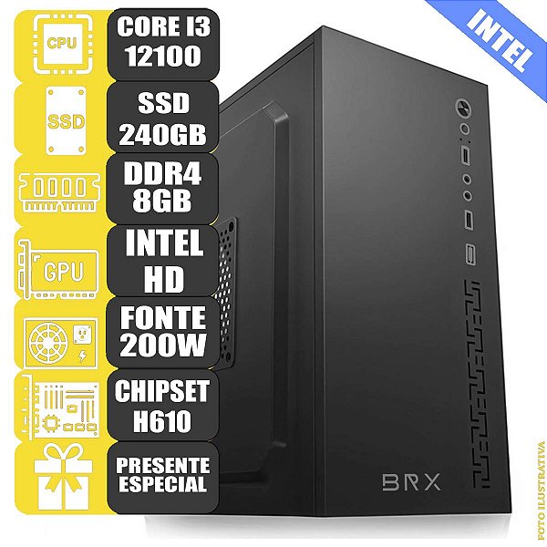 Computador Pc Office Mdi Intel Core i3 12ª 12100 8GB 240GB