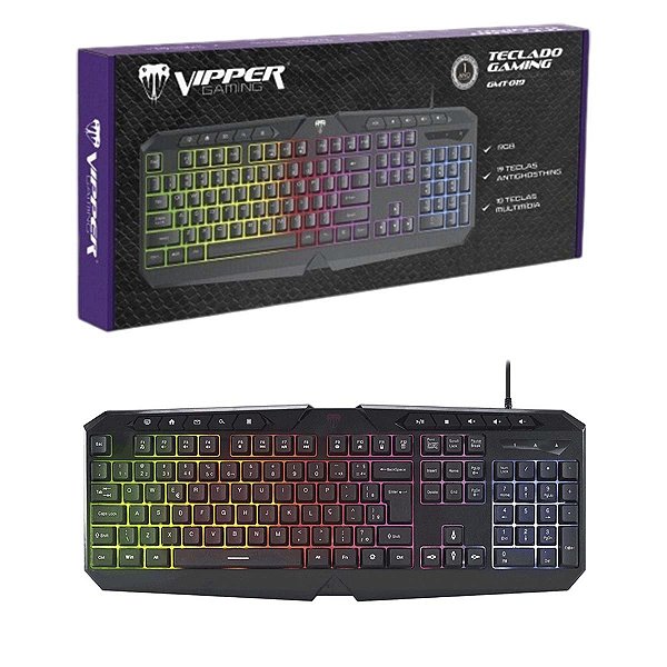 Teclado Gamer Multimídia Preto Viper GMT-019 Iluminação RGB