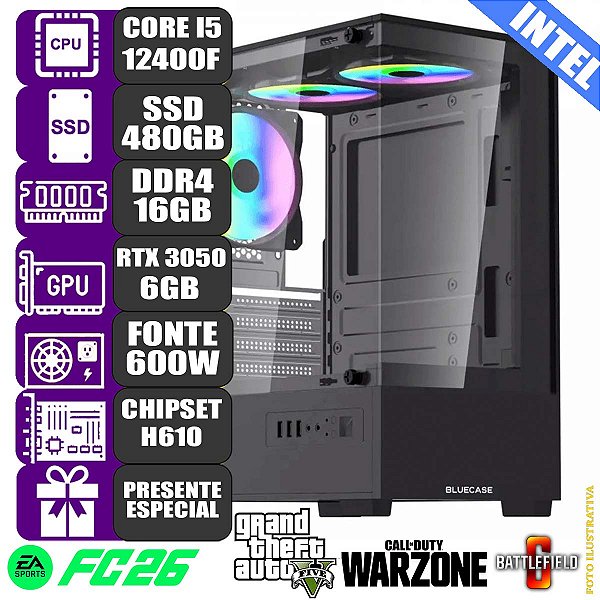 Computador Pc Gamer Mdi Intel Core i5 12400F RTX 3050 6G 16G