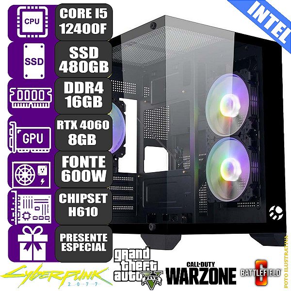 Computador Pc Gamer Mdi Intel Core i5 12400F RTX 4060 8G 16G