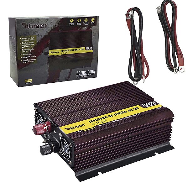 Inversor Conversor Tensão 12v P/ 220v 1kVA 1000W Usb Green