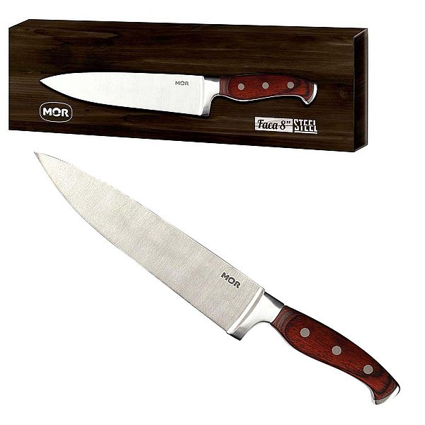 Faca Steel Mor Aço Inox 8 Polegadas Cabo De Madeira 3941 Mor