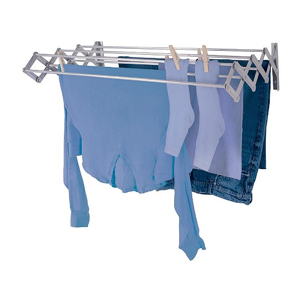 Varal Roupas Sanfonado De Parede Retratil 80cm Em Alumínio