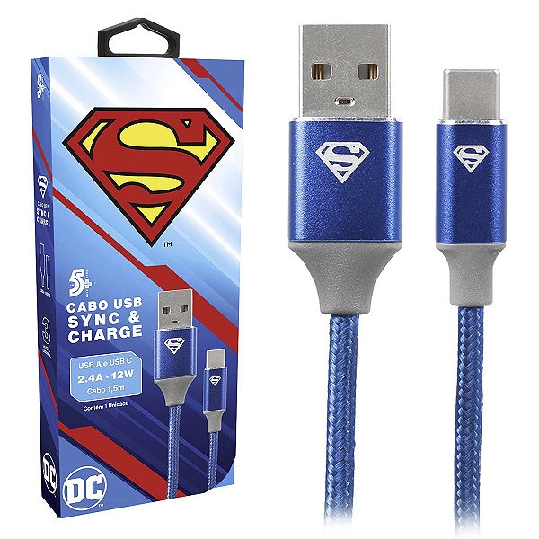 Cabo Turbo USB Para USB-C Super Homem Reforçado 5+ 018-0907