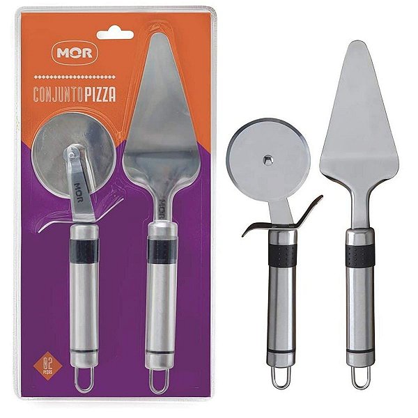 Kit Cortador Espátula Para Pizza 2 Pç Inox Doce Cozinha Mor