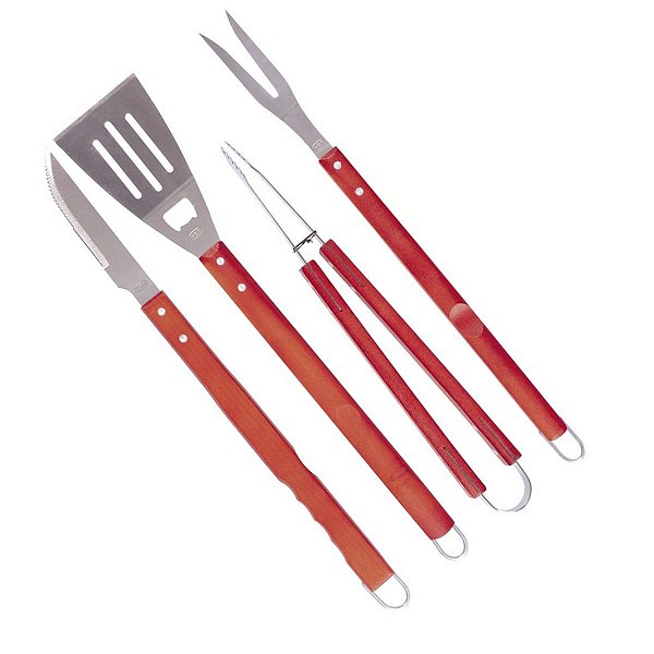 Conjunto Churrasco 04 Peças Faca Espátula Garfo Pegador Mor