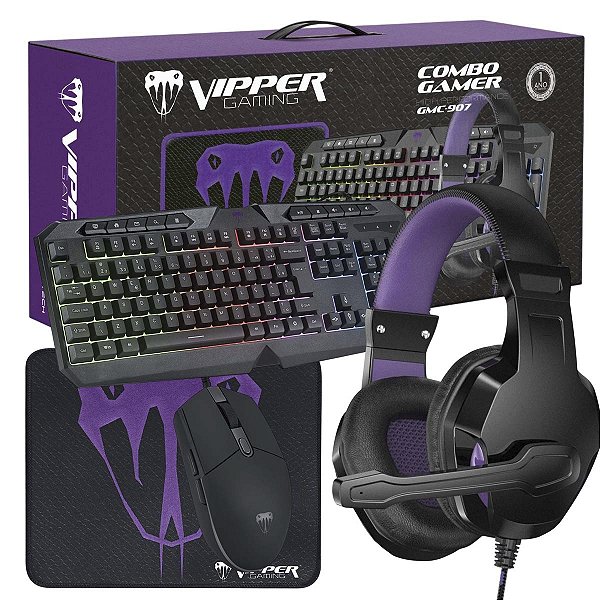 Combo Teclado Mouse Headset Mousepad 4 Em 1 Vipper GMC-907