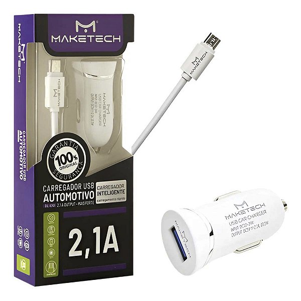 Carregador Veicular USB C/ Cabo Micro USB V8 Maketech DL-C12