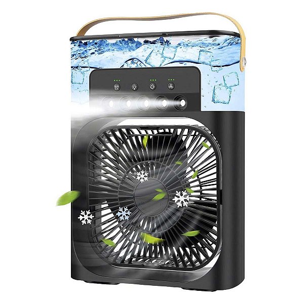 Ventilador Umidificador 3 Velocidades Usb C Rgb Preto