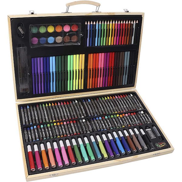 Maleta Com 180 Peças P/ Pintura Canetinha Giz Tinta Completa