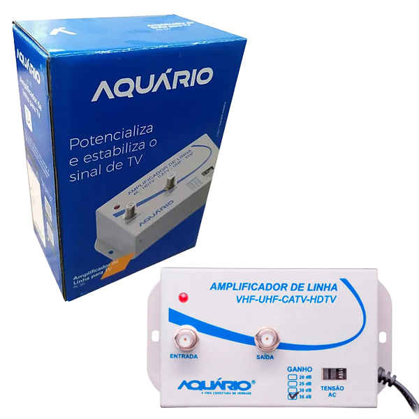 Amplificador de Linha de TV 35dB VHF UHF HDTV Aquário AL-35