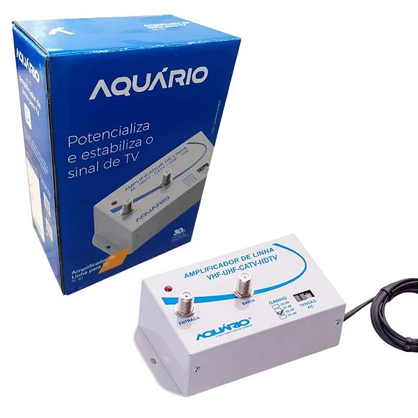 Amplificador de Linha de TV 30dB VHF UHF HDTV Aquário AL-30