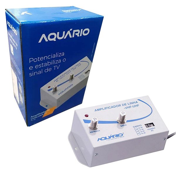 Amplificador de Linha TV 25dB VHF UHF HDTV Aquário AL-25