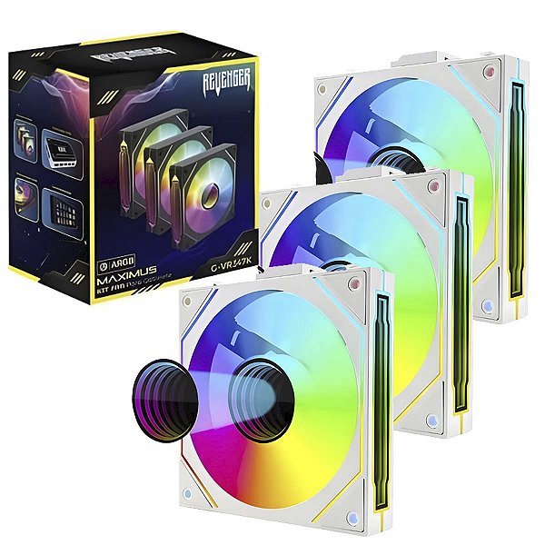 Kit De Fans C/3 120mm Argb Revenger Sem fio Encaixe Branco