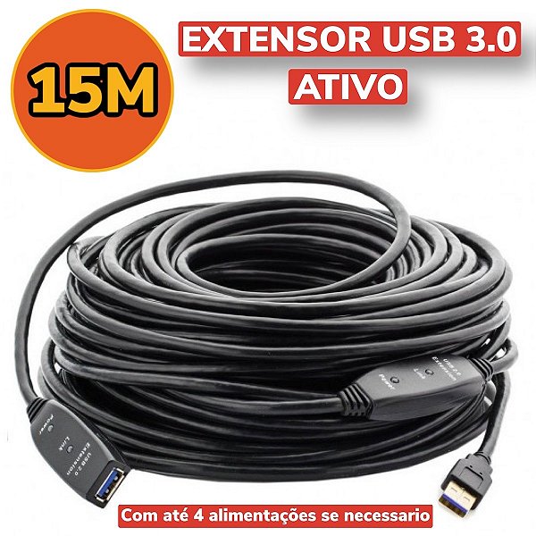 Cabo Extensor Usb 3.0 Amplificado Macho X Femea 15 Metros